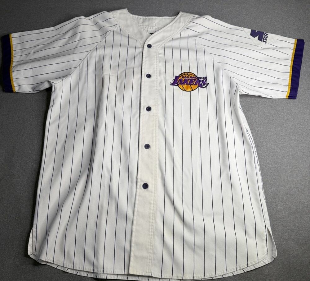 Vintage 90s Los Angeles Lakers Baseball Jersey Starter Pinstripe NBA Mens XL
